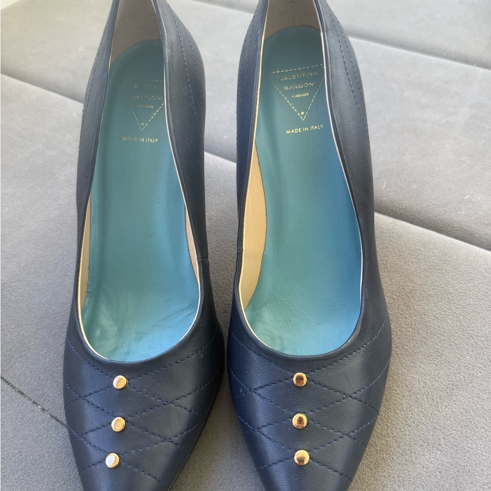 Navy green blue Pointed-Toe Pumps Italy